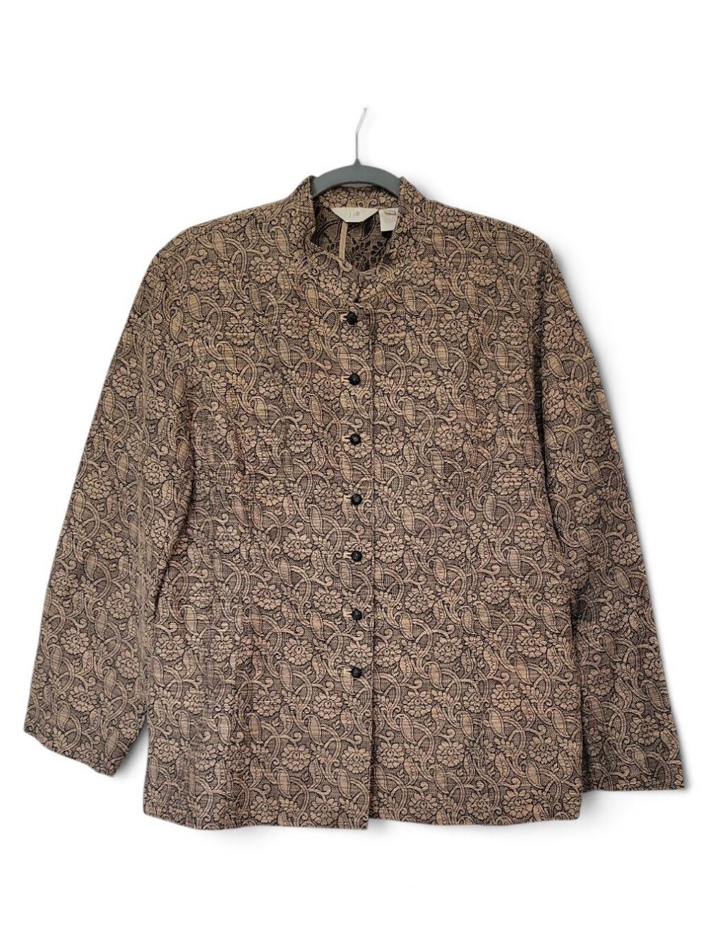 J. Jill Brown Floral Paisley Madarian Collar Button-Front Jacket Size 14